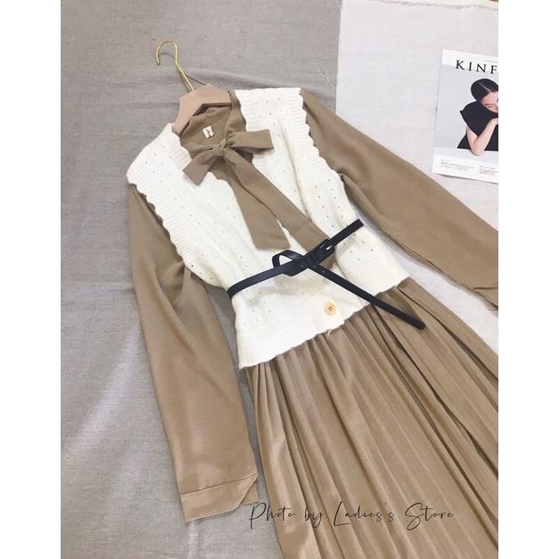Set váy vintage gile len + váy + belt