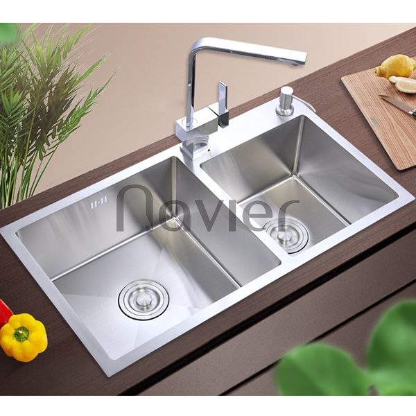 Chậu chén 2 ngăn lệch Inox304 cao cấp NV-8245L