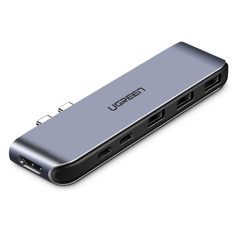 Ugreen UG50963CM206TK Bộ chuyển đổi 2 TYPE C sang 3 USB 3.0 + HDMI + hỗ trợ 2 nguồn TYPE C - HÀNG CHÍNH HÃNG