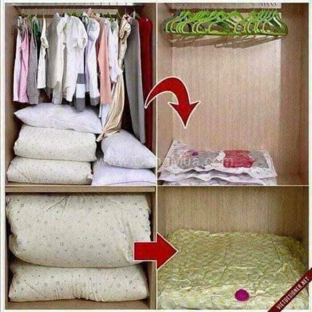 Set 8 túi hút chân không cất đồ tặng kèm bơm tiện dụng - TẶNG KÈM BƠM TAY