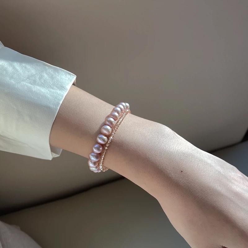 Vòng Tay, Lắc Tay Hạt Ngọc Trai Thật Nước Ngọt Hạt 6ly Mix Bi Bạc Mạ Vàng - Trường Thịnh Ngọc Trai