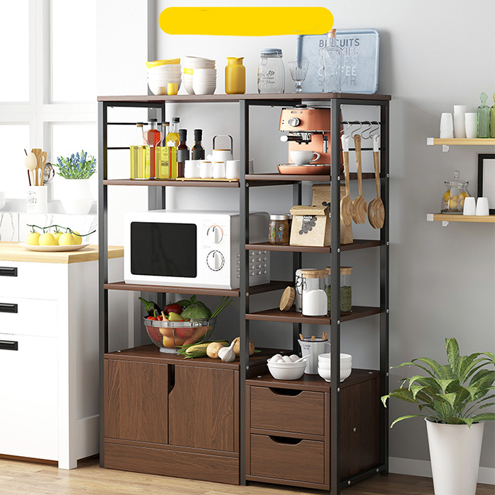 Tủ Bếp Gỗ Khung Sắt Chắc Chắn 1m12 - Kệ Lò Vi Sóng Nhiều Tầng Có Ngăn Tủ Để Đồ, Để Chén Bát Gia Vị Decor Nhà Đẹp