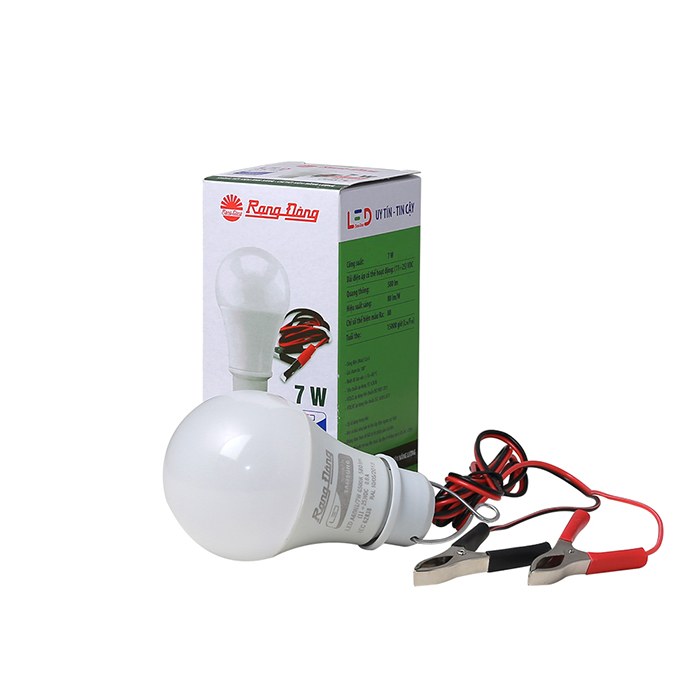 Bóng đèn LED BULB DC 9W Rạng Đông có kẹp, chip LED Samsung dùng nguồn 12-24V một chiều