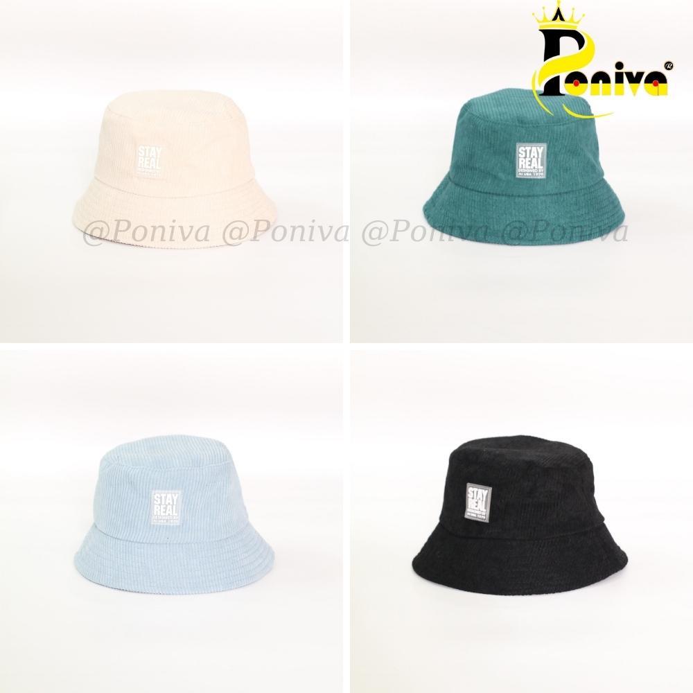 Mũ bucket ️ Nón tai bèo vành cụp thêu chữ stay real form unisex BK12 nhung tăm Ulzzang Thời trang PONIVA siêu hot