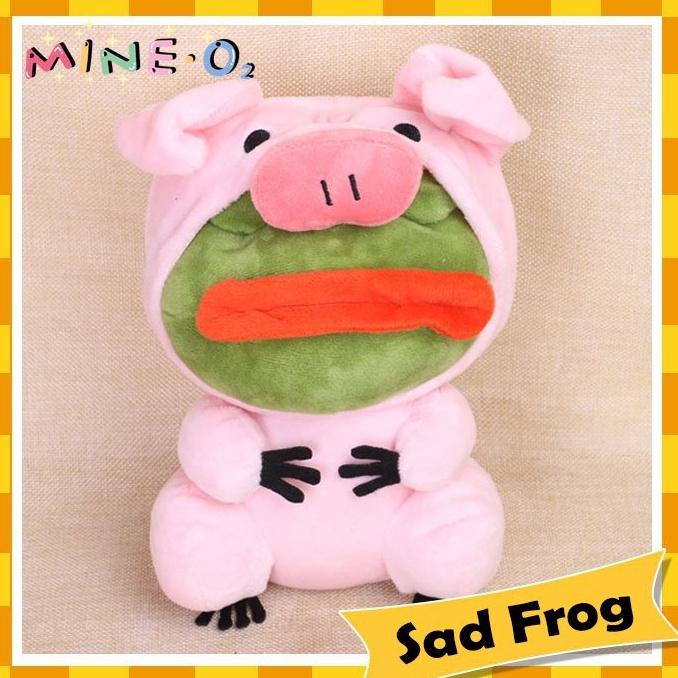 Gấu bông ếch Pepe cosplay heo và khủng long hồng dễ thương Sad Frog 25cm NEOCI