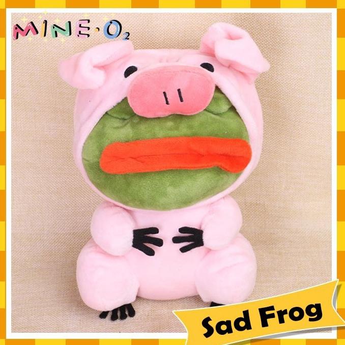 Gấu bông ếch Pepe cosplay heo và khủng long hồng dễ thương Sad Frog 25cm NEOCI