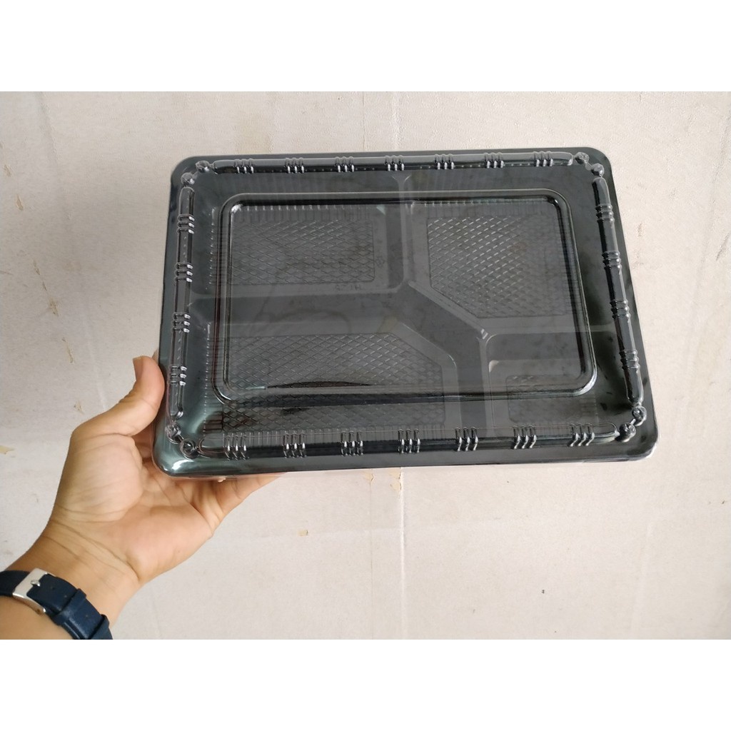Bộ 10 Hộp Nhựa Đựng Cơm 4 Ngăn Đế Đen Nắp Trong Hộp Dày Không Mùi Cao Cấp - Egreen Dùng 1 Lần