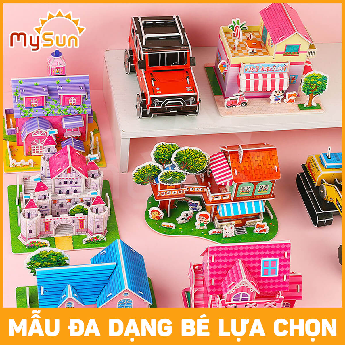 Lắp ráp ghép mô hình nhà bằng giấy 3d đồ chơi xếp hình lâu đài cho bé 1 2 3 4 5 tuổi MySun