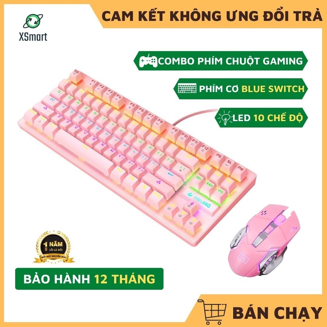 Bộ Bàn Phím Cơ Gaming K2 Và Chuột X500 Màu Hồng Dùng Cho Máy Tính, Laptop Hỗ Trợ Chơi Game, Dùng Văn Phòng - Hàng Chính Hãng