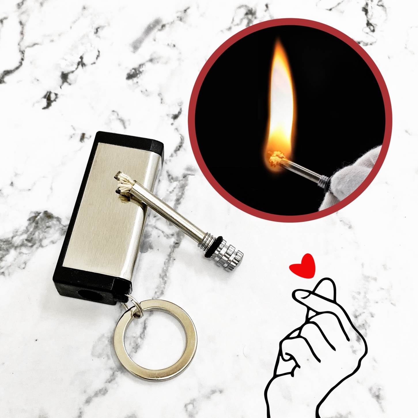 Hộp quẹt bật lửa kiêm móc khóa diêm xăng chữ nhật -