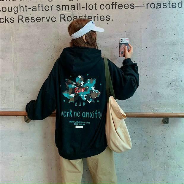 Áo Khoác Nỉ Nữ Hoodie In Hình Lá Phông Nón 2 Lớp Free Size 70kg AK132