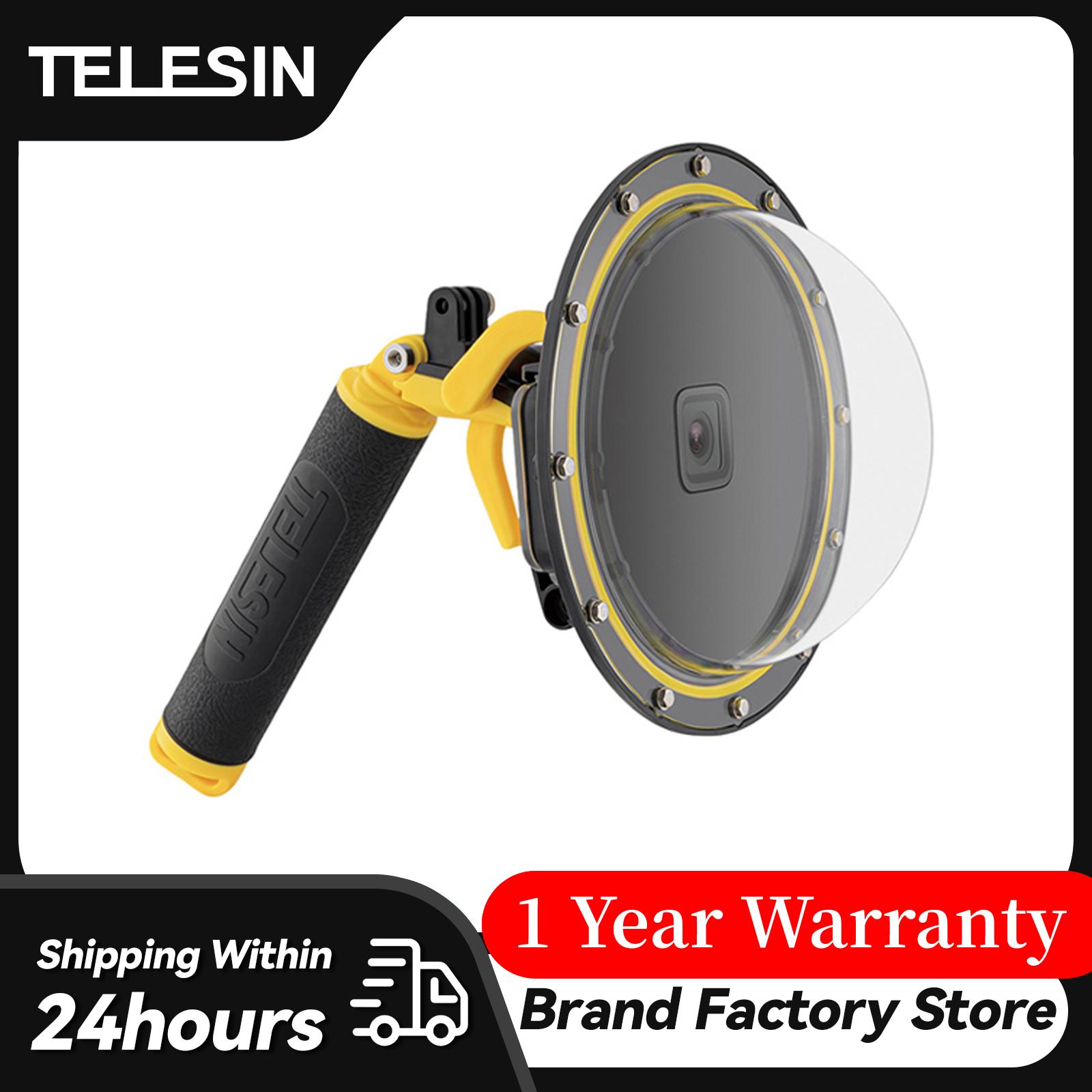 Telesin 30m không thấm nước 6 '' Cổng mái vòm dưới nước với kích hoạt tay cầm nổi cho GoPro Hero 11 10 9 8 7 6 5 Đen