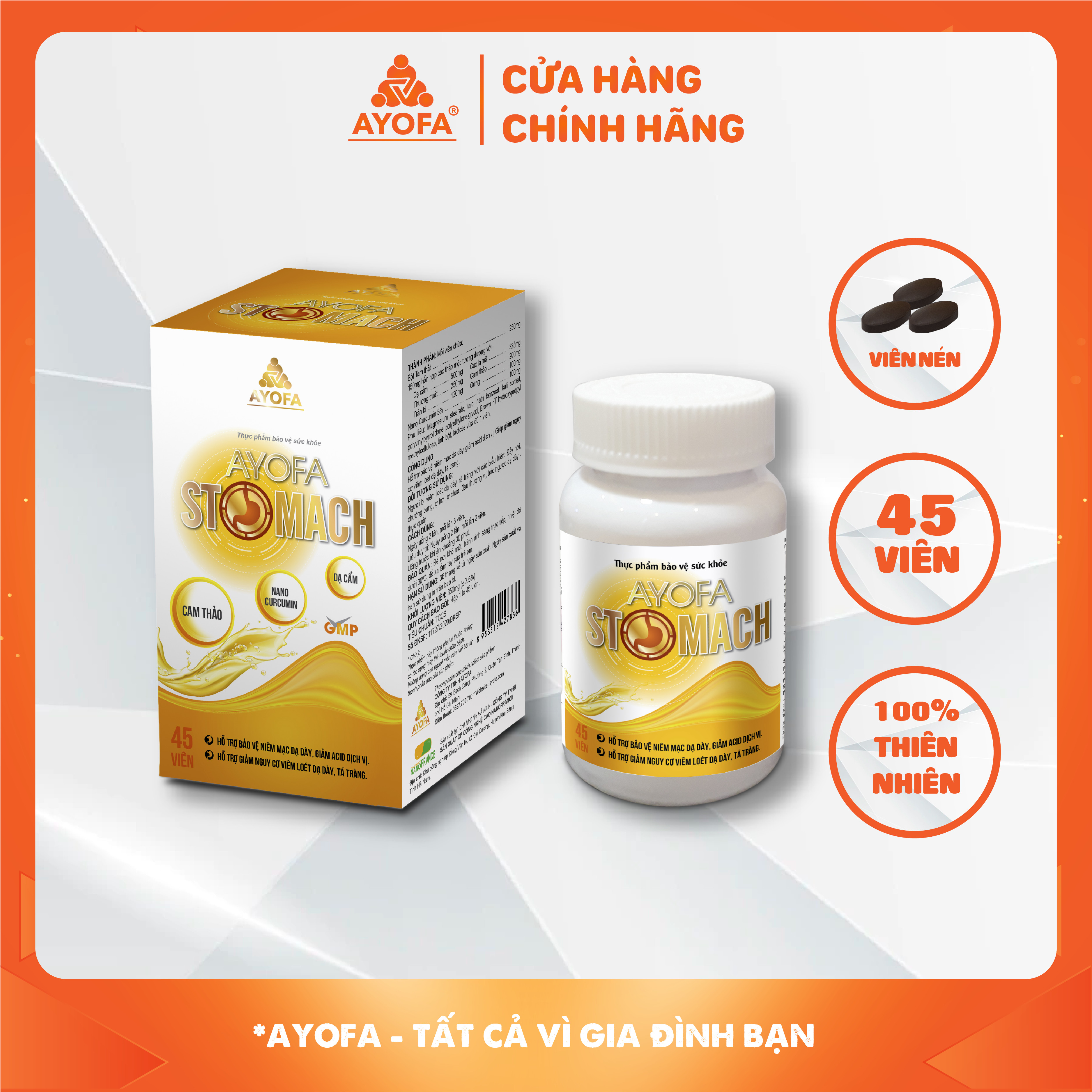 Viên Uống Hỗ Trợ bệnh đau dạ dày Ayofa Stomach 45 viên/ Hộp