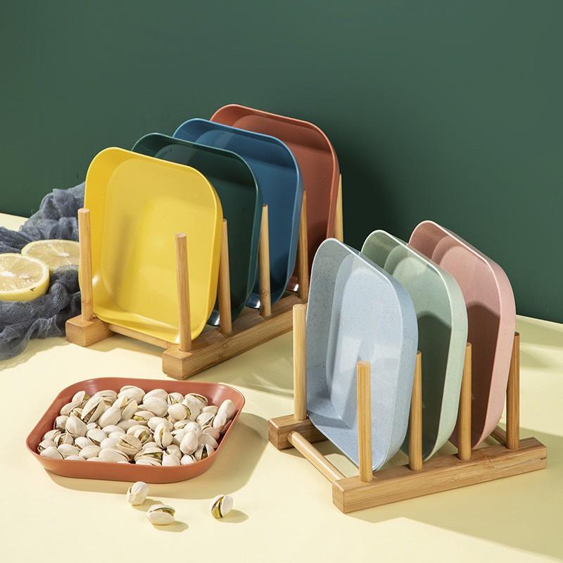 Set 6 Đĩa lúa mạch màu pastel vuông sâu, có hộp xịn xò, an toàn cho nhà bếp