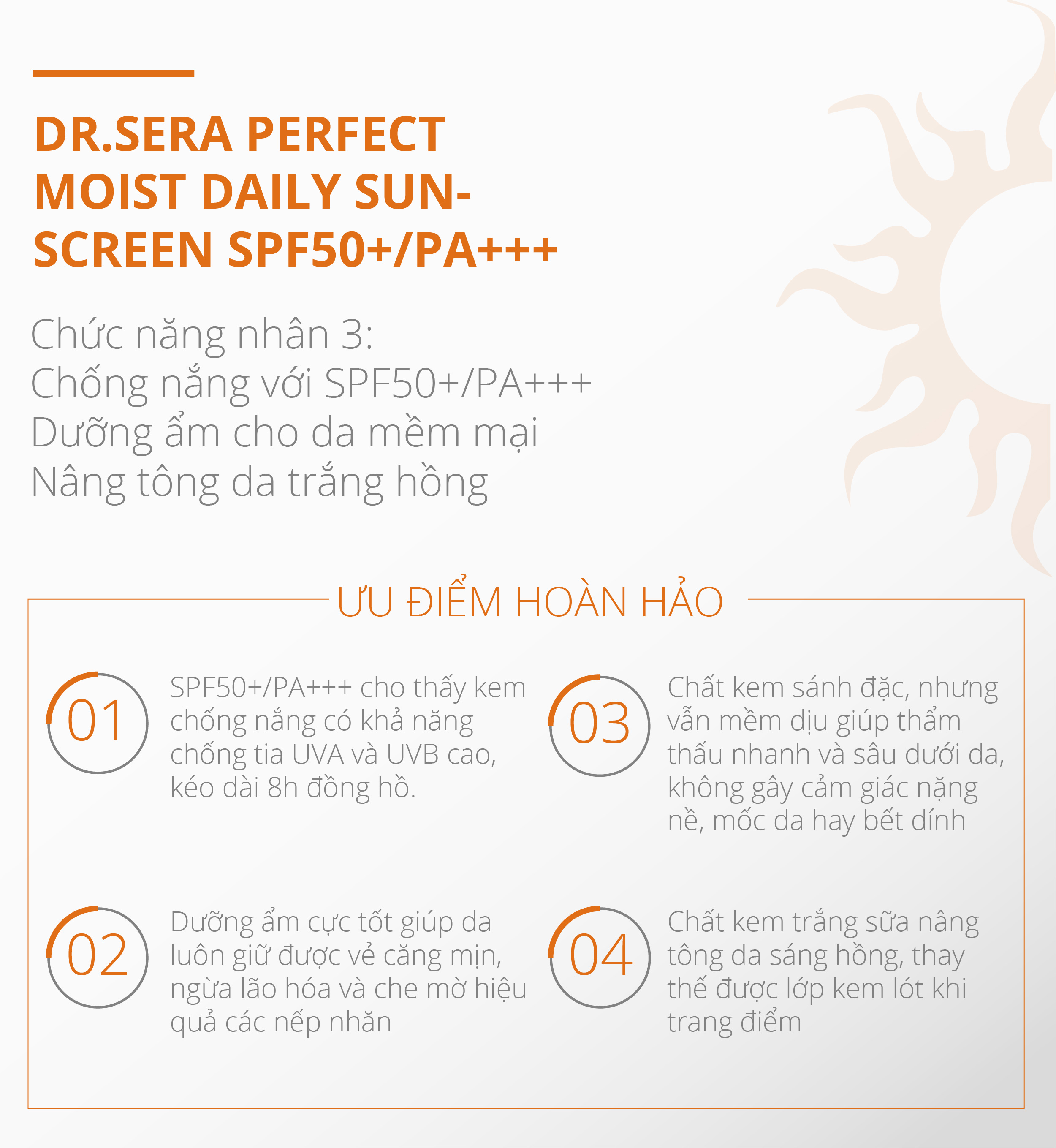 Kem chống nắng Dr.Sera Perfect Moist Daisly Sunscreen SPF50+/PA+++ hoàn hảo dưỡng ẩm, nâng tông da, mờ nếp nhăn