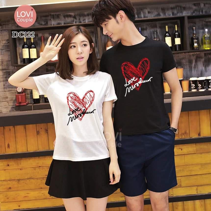 Áo đôi nam nữ trái tim màu đỏ đen - chất đẹp