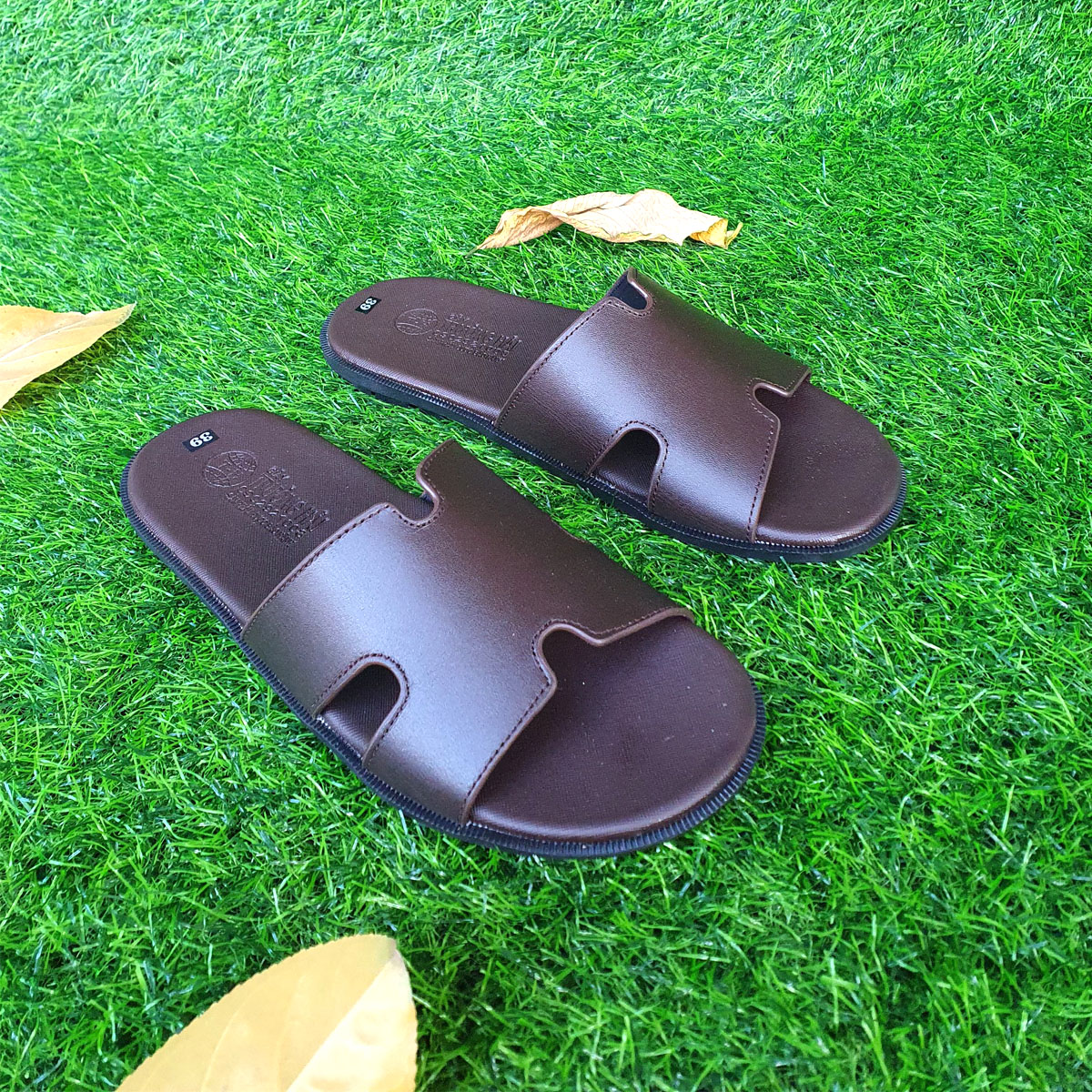 Dép nam da bò quai ngang 1 bản thời trang Trường Hải 2 màu đen,nâu DN140