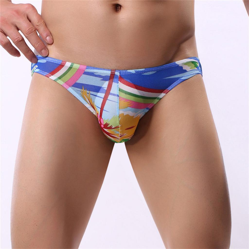 Men Printed Sheer Mesh Net Boxer Briefs Flower Underpants Bulge Pouch