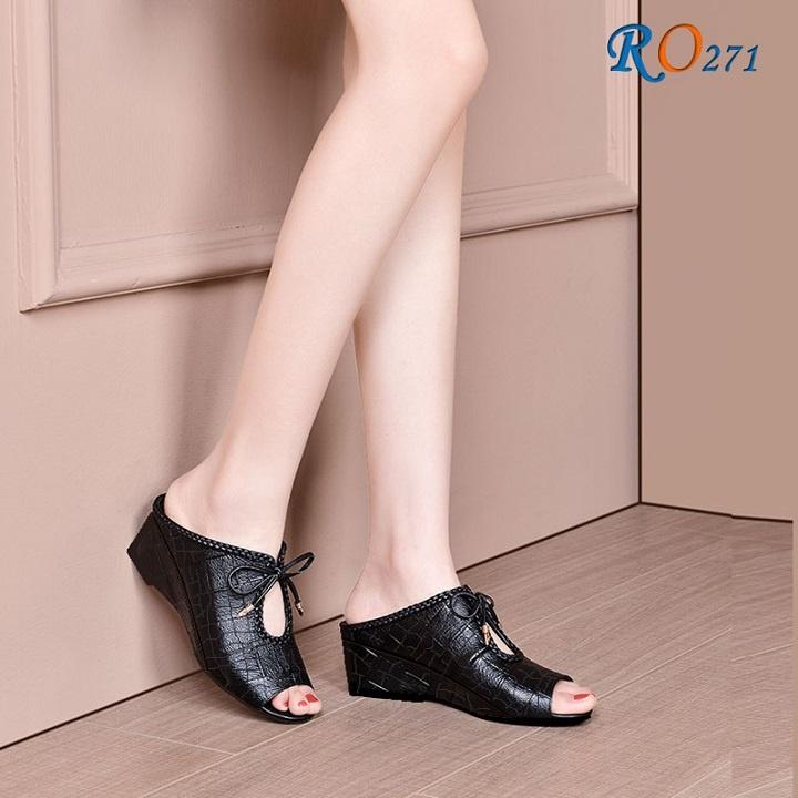 Giày sandal nữ cao gót 7 phân màu đen hàng hiệu rosata ro271