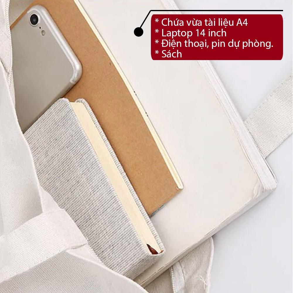 Hình ảnh Túi Tote Vải Canvas Stay At Home Có Khóa Miệng Túi