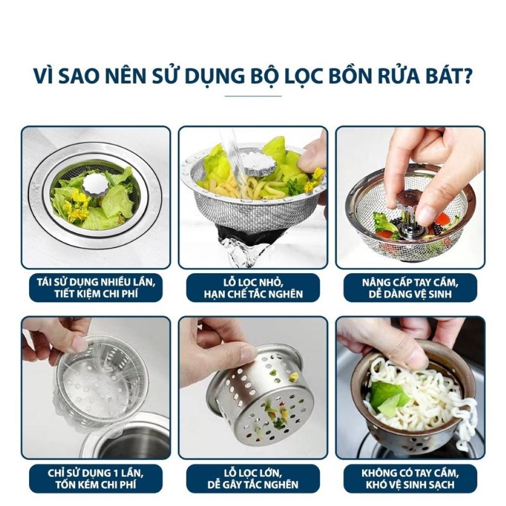 Giỏ lưới lọc rác bồn rửa bát, lưới lọc rác bằng thép không gỉ, nắp chặn thức ăn bồn rửa chén chống tắc nghẽn