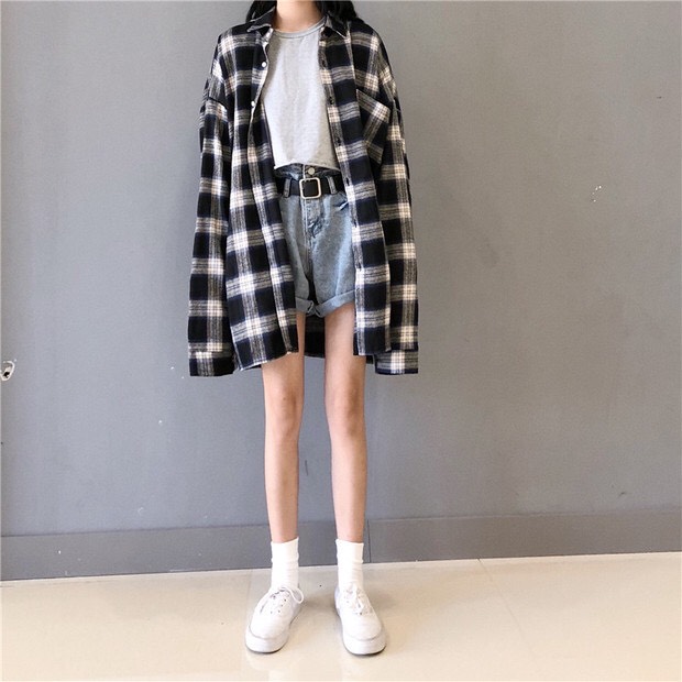 Áo sơ mi unisex form rộng - somi nam nữ sọc số 15