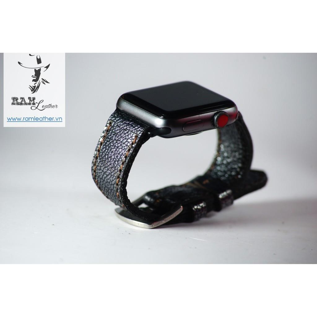 DÂY ĐỒNG HỒ APPLE WATCH HANDMADE CAO CẤP - DA BÒ THẬT - RAM CLASSIC 1956 ĐEN ĐỦ SIZZE APPLE WATCH