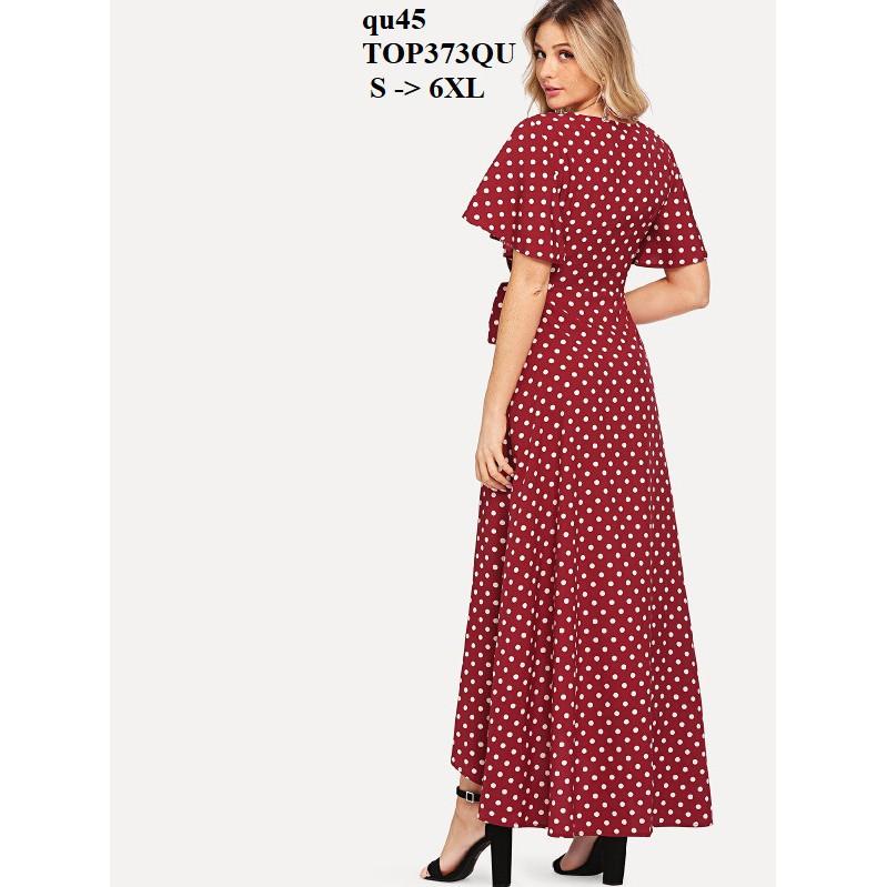 DRESS291 ĐẦM MAXI CHẤM BI NƠ EO