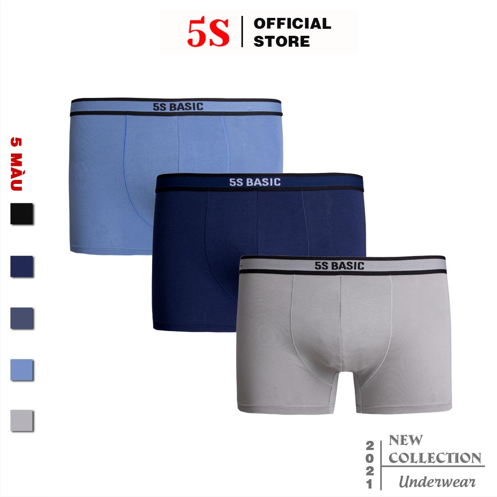 Combo 3 Quần Sịp Đùi Nam Boxer 5S (5 Màu), Chất Liệu Premium Cotton, Siêu Thấm Hút, Kháng Khuẩn Tốt (X3-SIP21003BOX)