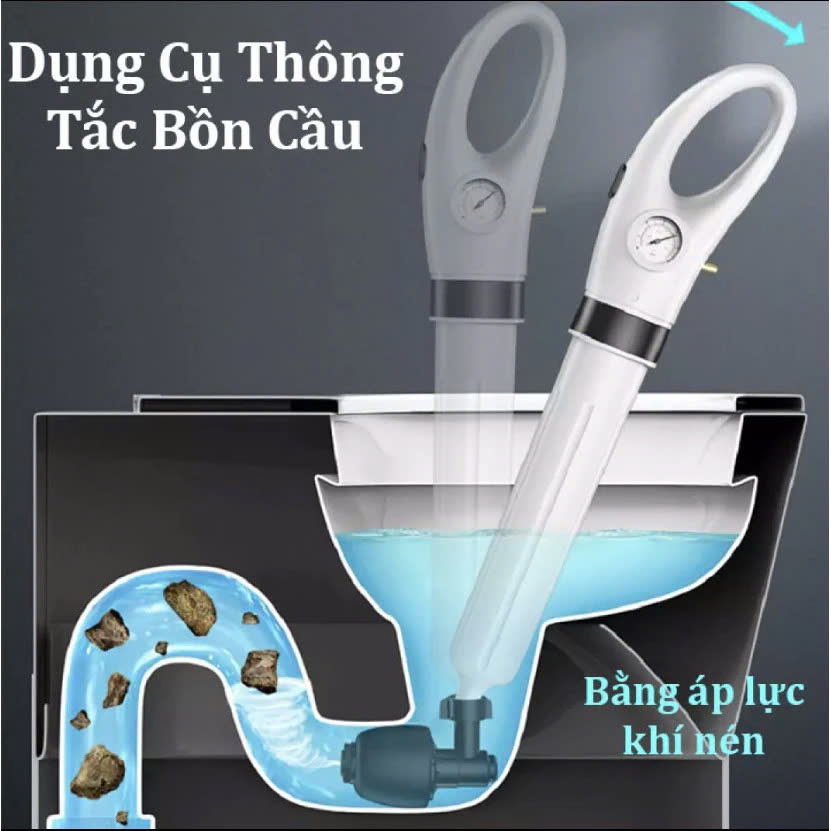 Dụng Cụ Thông tắc Cống, Bồn Cầu Bằng Khí Nén Áp Lực Siêu Mạnh Tặng Kèm Bơm - Hàng Nhập Khẩu