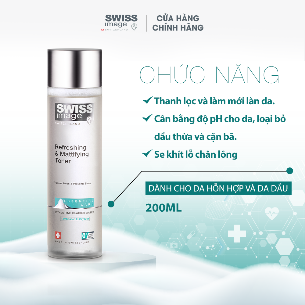 Nước hoa hồng dành cho da hỗn hợp và da dầu Swiss Image Refreshing & Mattifying Toner 200ml