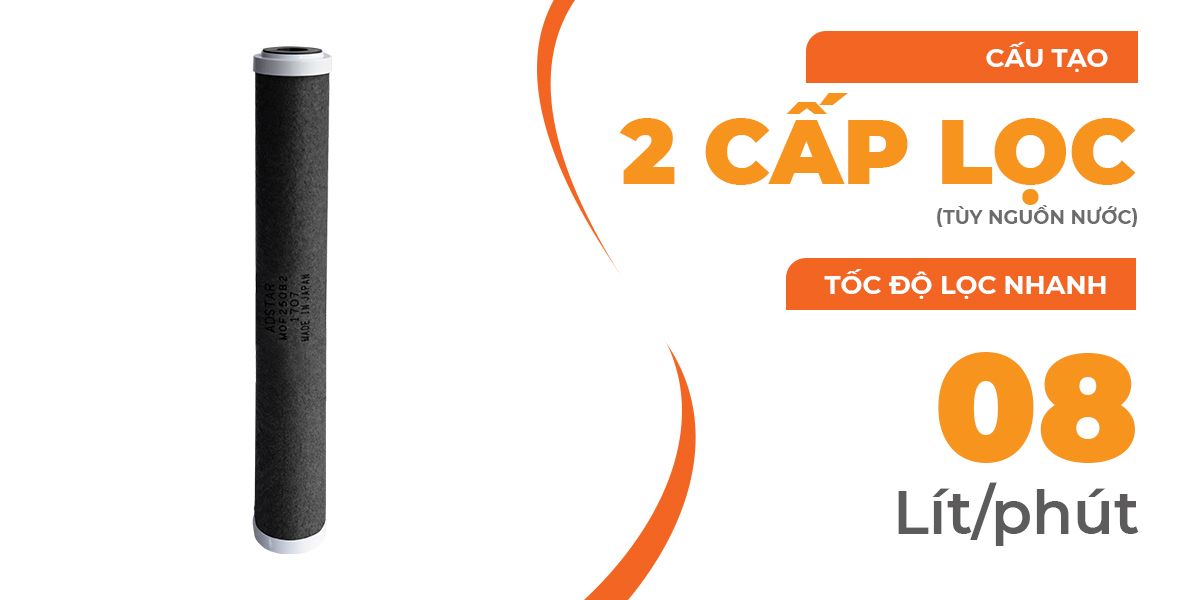 [Hàng chính hãng] Bộ lọc than nén 20&quot; Kitz MOF500B2 (Than hoạt tính)