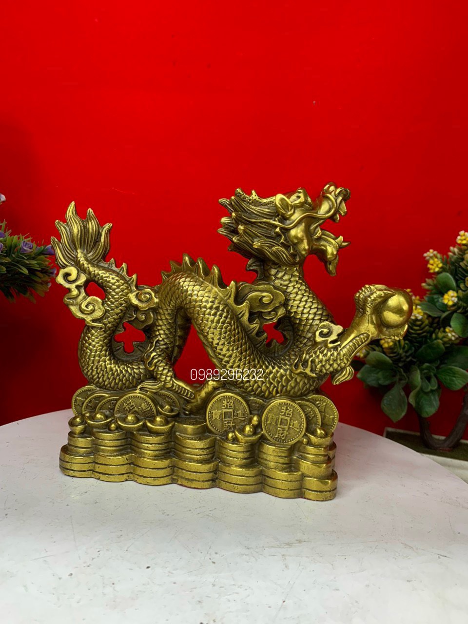 Tượng RỒng cầm ngọc đế tiền phong thuỷ bằng đồng