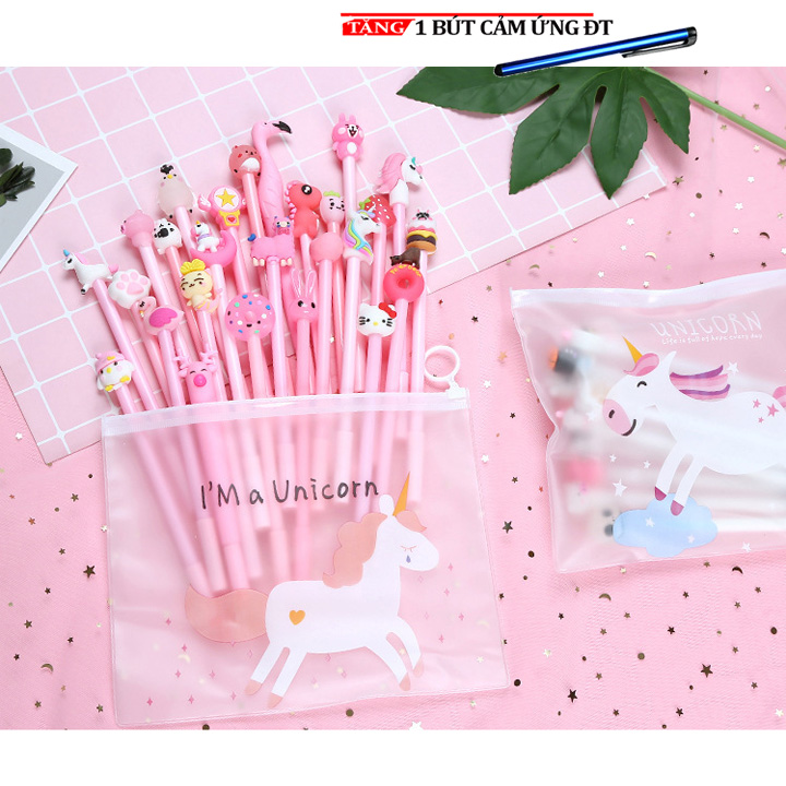 Set 20 Bút Bi Nước Hình Thú Ngộ Nghĩnh Cute - Bút Viết Kèm Túi Zip D89 ( giao màu ngẫu nhiên ) Tặng bút cảm ứng ĐT SS 56Shalla