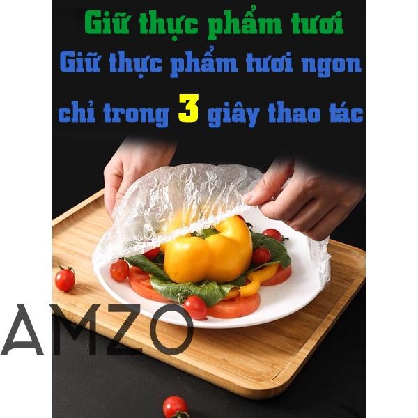 COMBO 100 màng bọc thực phẩm PE túi gấu có chun bọc đồ ăn co giãn tái sử dụng AMZO