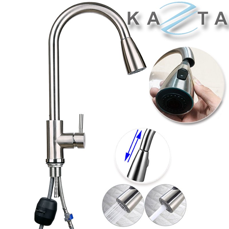 Combo chậu rửa bát cao cấp KAZTA KZ-CB8245KR inox SUS304 vòi dây rút kèm rổ đa năng tiện dụng