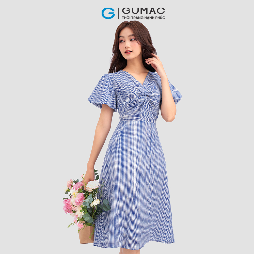 Đầm dáng xòe GUMAC DC12055 kiểu xoắn ngực thanh lịch