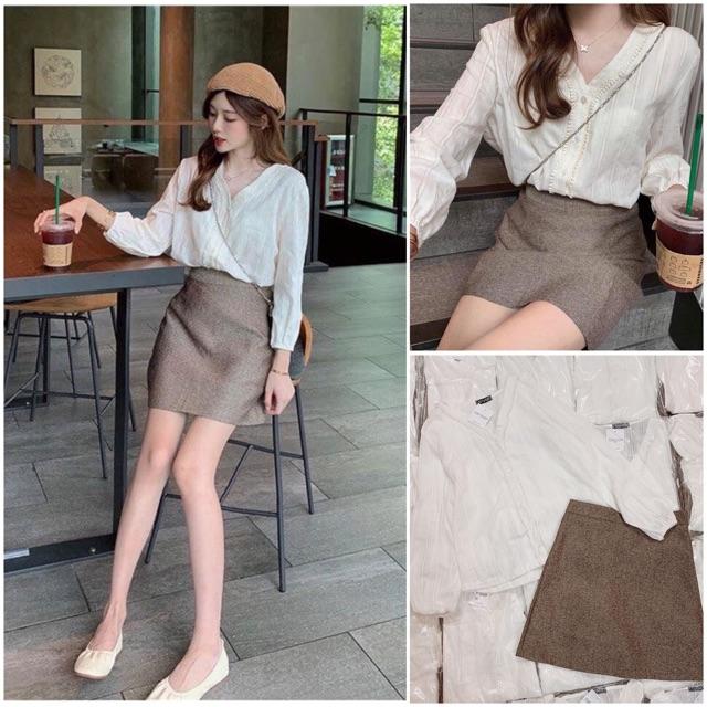 Set sơ mi hạt chân váy dạ siêu hót sale