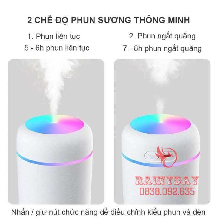 Máy Phun Sương - Loại 1 Tạo Độ Ẩm Không Khí Mini Humidifier Cho Xe Hơi ô tô Để Phòng usb Có Đèn Led 300ml