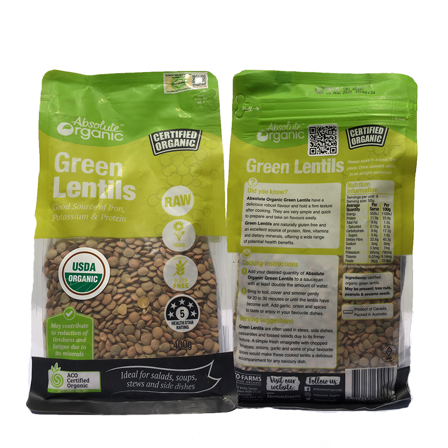Đậu lăng xanh Green Lentils Absolute Organic túi 400g