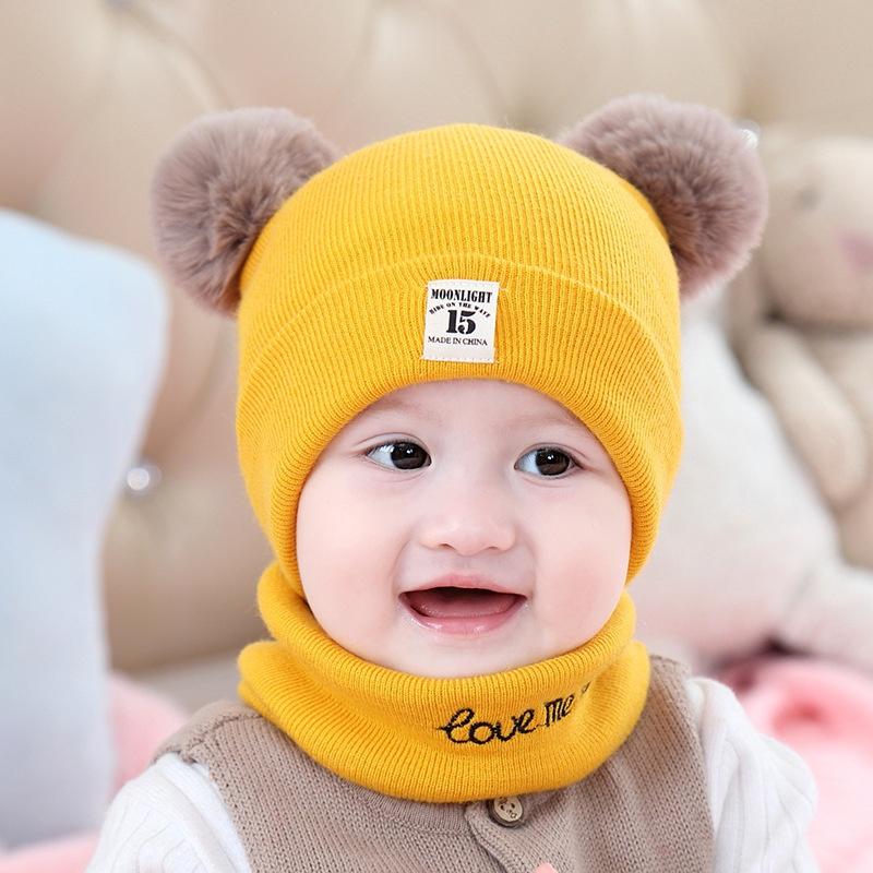 Mũ Len Hàn Quốc Cho Bé Hình Quả Bông Kèm Khăn Đáng Yêu H241