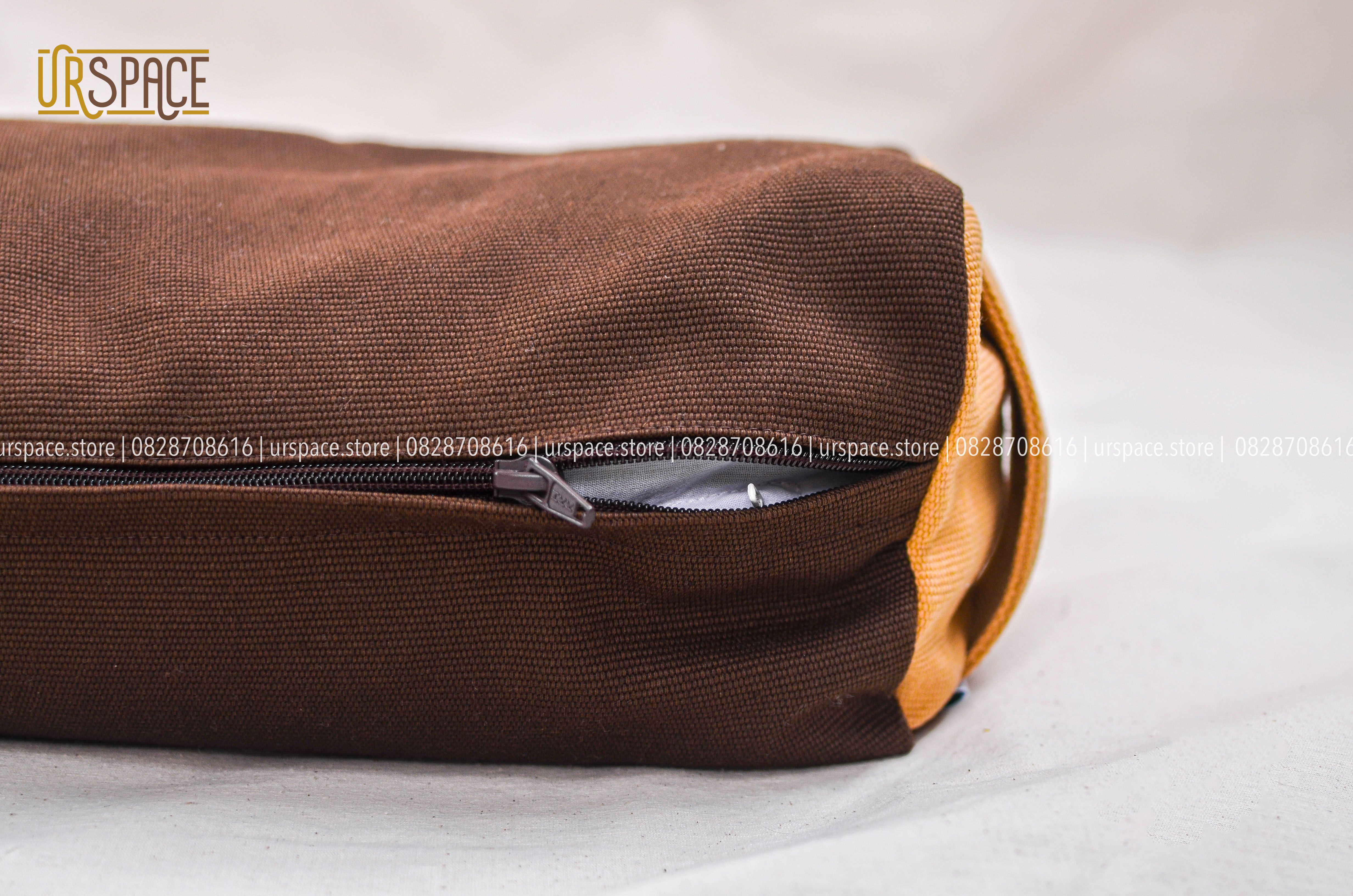 Gối yoga ngồi thiền đa năng bằng vỏ đậu xanh vải canvas màu nâu/ Green Bean Yoga Pillow Canvas Cover Brown Color