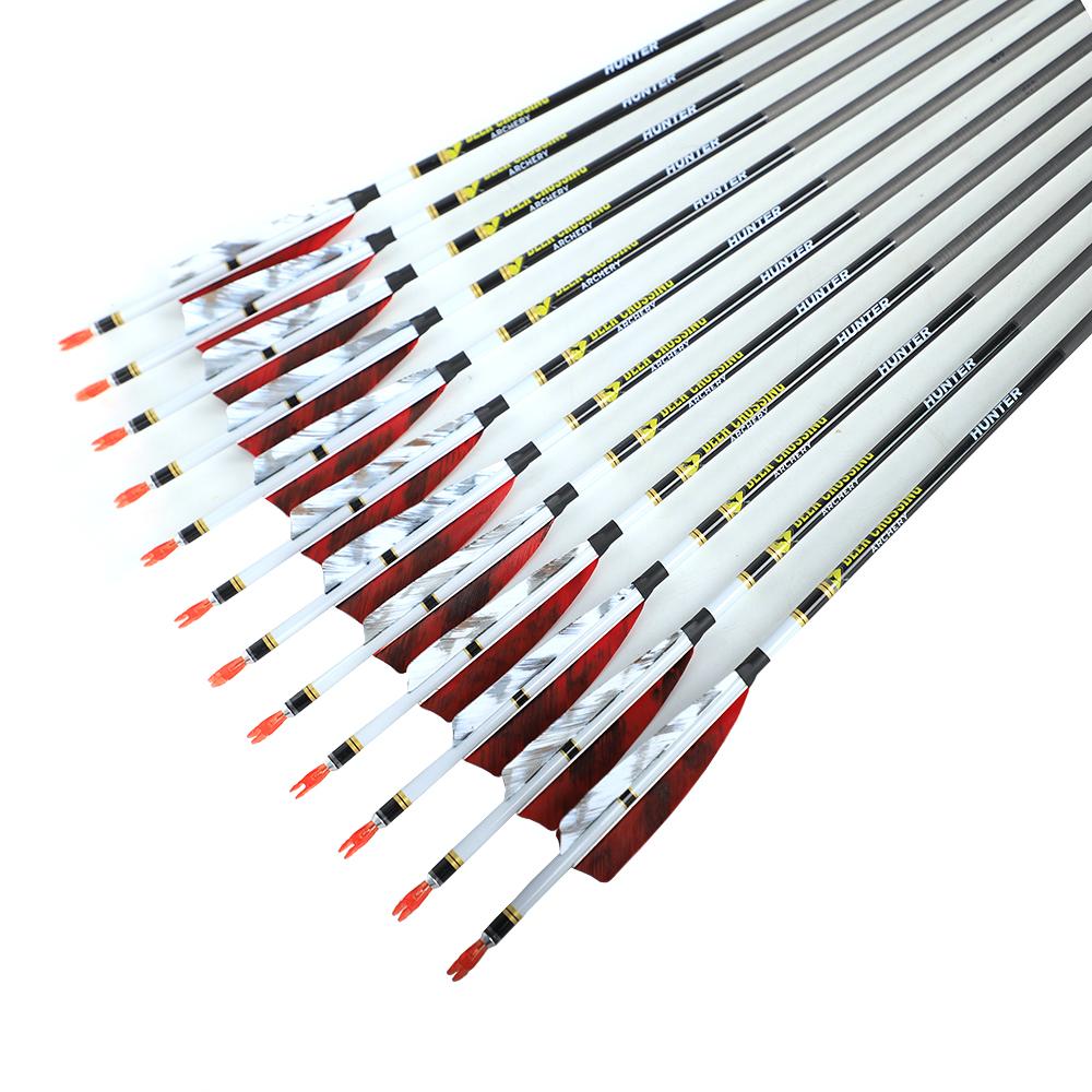 6/12 Mới ID 6.2 Carbon Mũi Tên Cột Sống 300 340 400 500 600 700 800 Thổ Nhĩ Kỳ Lông Vũ Bắn Cung Cung Săn Bắn Color: 12pc Sp400 Red