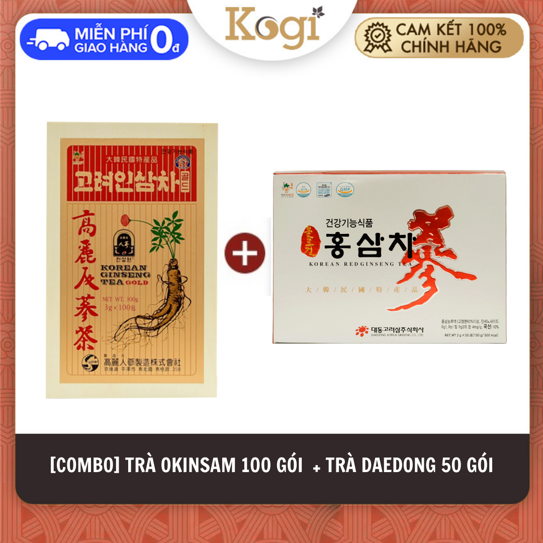 [COMBO] 1 hộp 100 gói Trà hồng sâm Okinsam + 1 hộp 50 gói Trà hồng sâm Daedong 