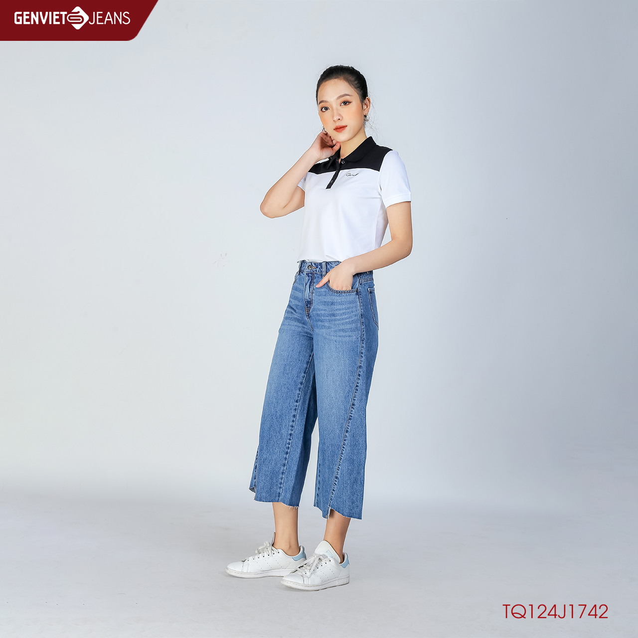 Quần Dài Lửng Jeans Nữ Ống Suông TQ124J1742 GENVIET