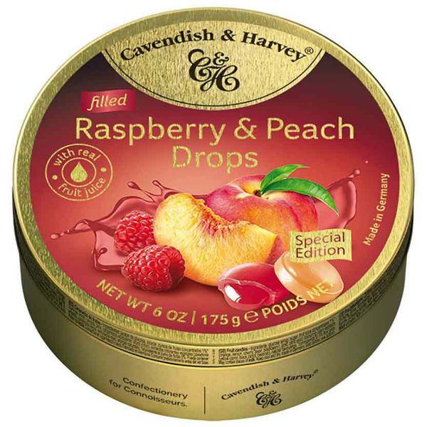 Kẹo Đào Phúc Bồn Tử Cavendish &amp; Harvey (175g) Peach &amp; Raspberry Special Edition Cao Cấp Hộp Thiếc Vàng Nhập Khẩu