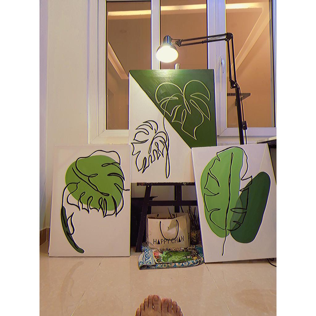 Tranh canvas vẽ tay lá tropical