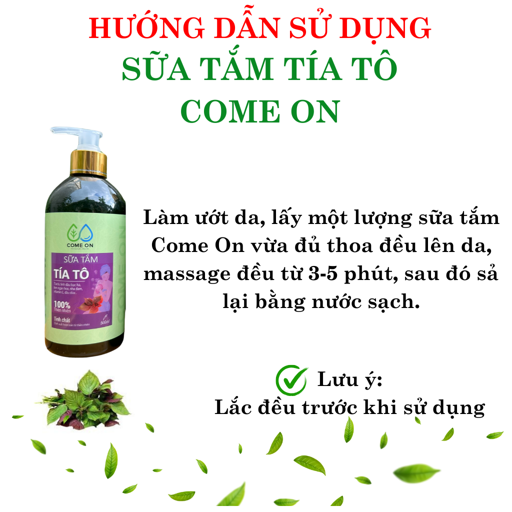 Sữa tắm tía tô Come on chai 500ml, tặng túi thơm cà phê sữa tắm trắng da toàn thân, sữa tắm trị mụn lưng