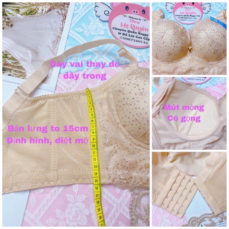 Áo ngực bản to che mỡ lưng đệm mỏng có gọng nâng đỡ bầu ngực, tạo khe tự nhiên, Áo lót nữ định hình HÀNG CAO CẤP