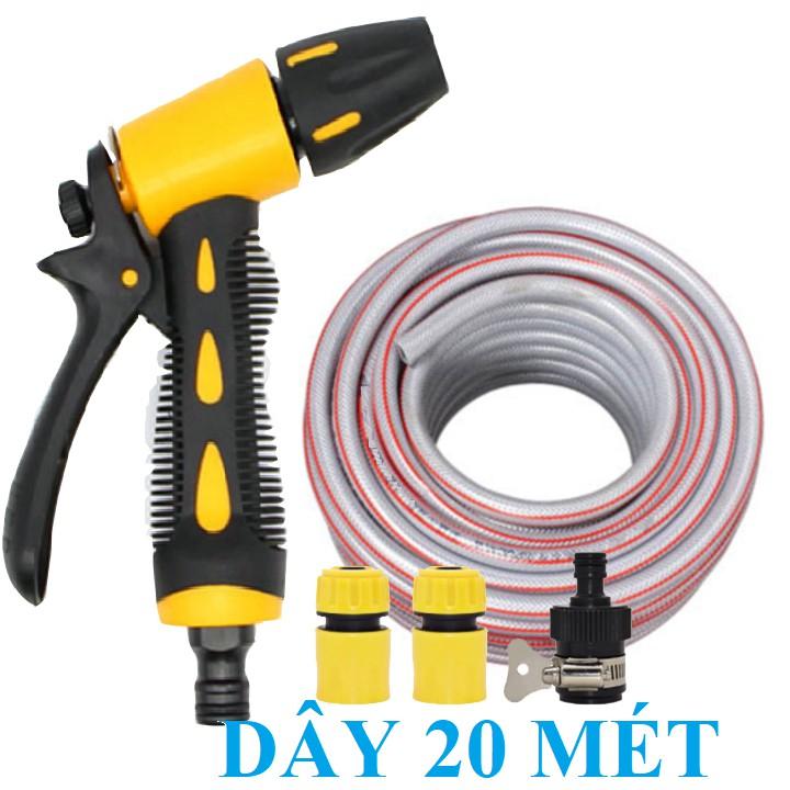 Bộ dây vòi xịt nước rửa xe, tưới cây . tăng áp 3 lần, loại 20m 206319 cút sập,nối nhựa đen+ tặng mở chai